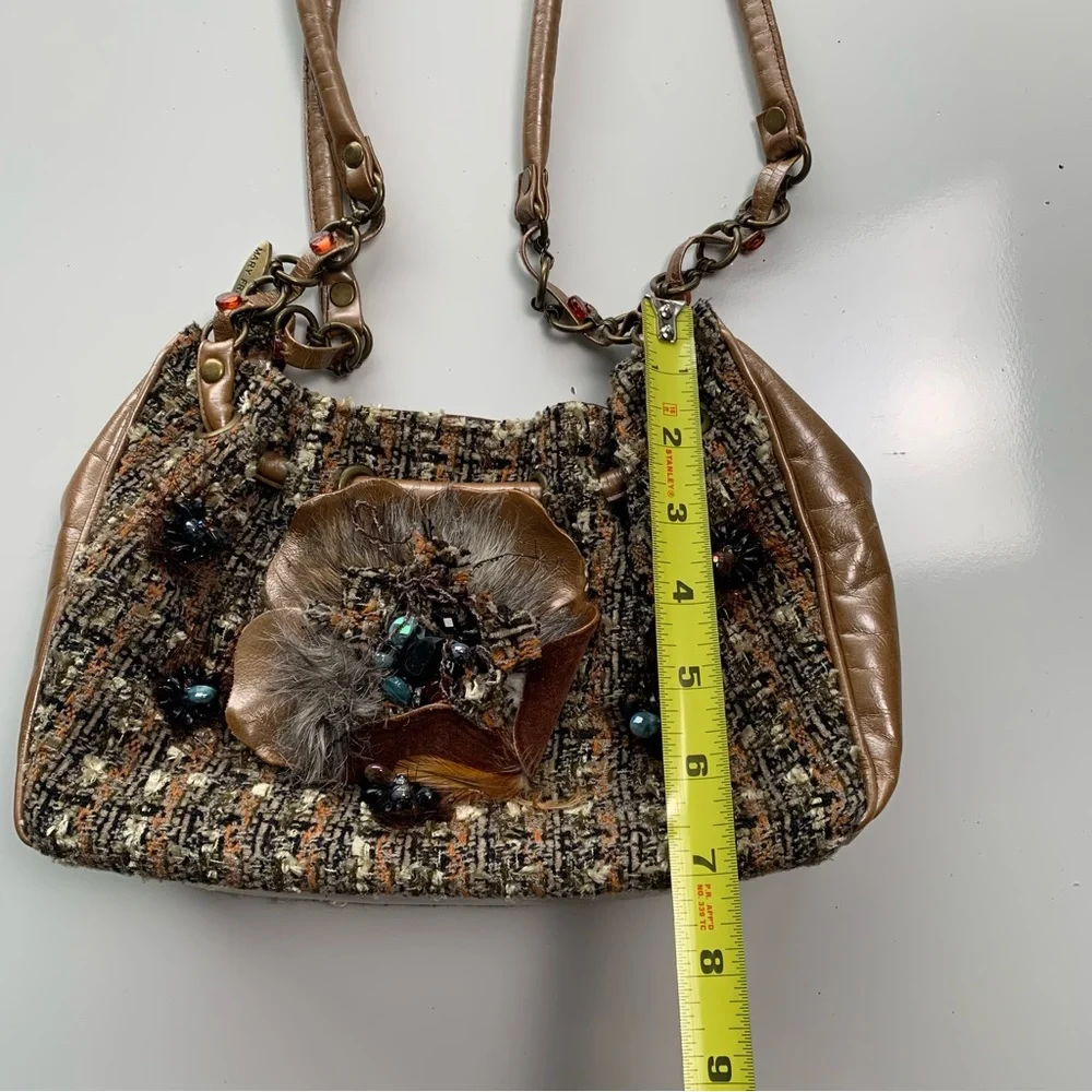 Vintage Mary Frances Handbag Purse Beaded Boho Floral Brown - Picture 5 of 13